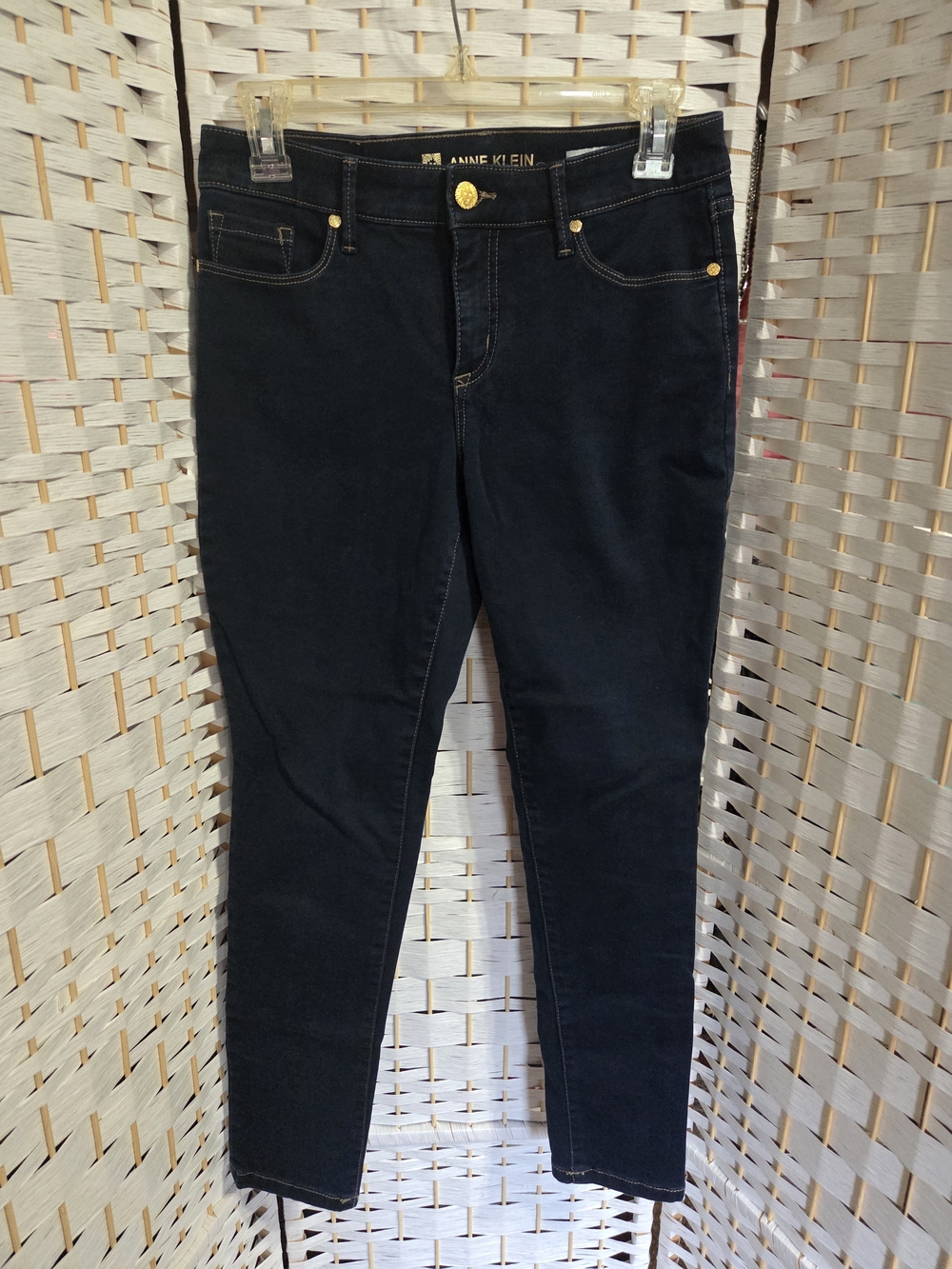 Anne Klein Dark Blue Skinny Jeans with Gold Hardware